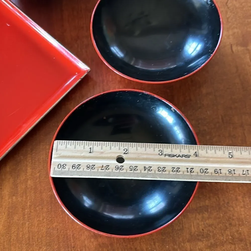 Vintage Japanese Laquered Plates & Rice Bowls